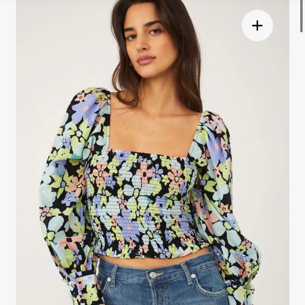Free People | Ariana Floral Puff Sleeve Smocked Crop